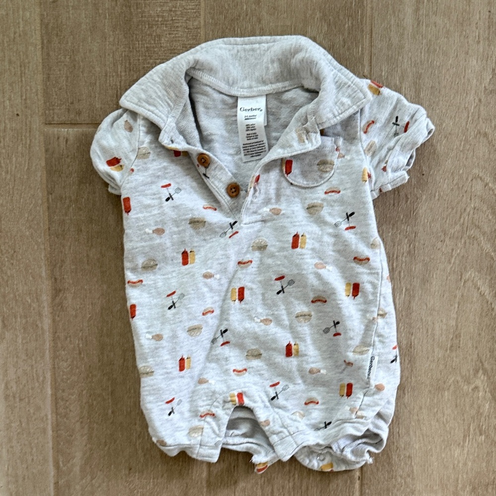 Gerber Gray Baby Romper with Colorful Pattern